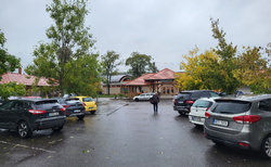 Termály Bogács parking v dešti